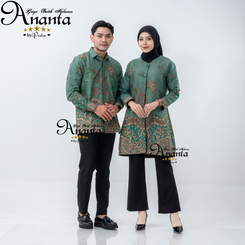 Batik Ananta Batik Couple Pasangan Sarimbitan Atasan Batik Lapis Premium Furing Dan Tricot, Kemeja P