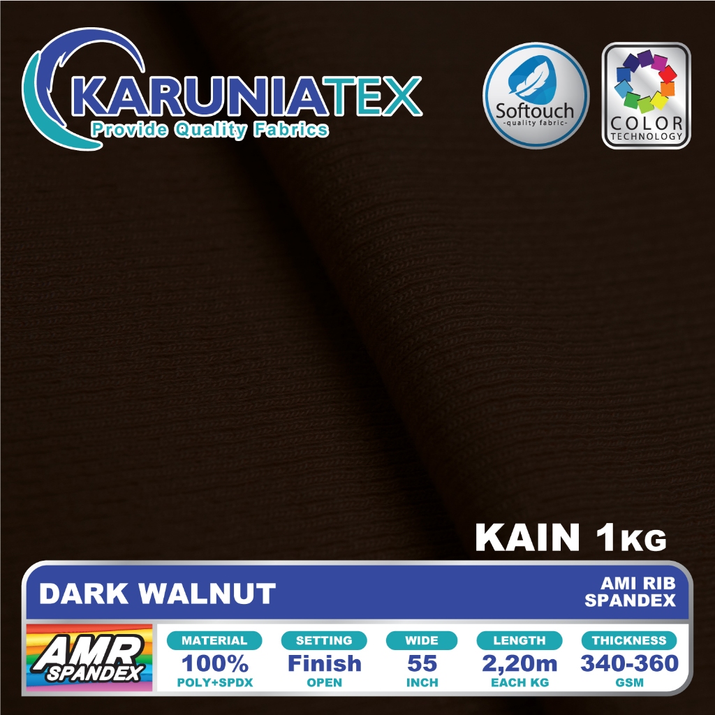 Kain Ami Rib Spandex | Dark Walnut | Rib Knit Kiloan | Karunia Textile