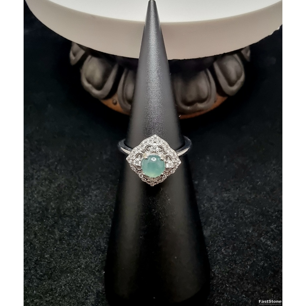 Cincin Flexible Silver Zircon Batu Giok Jade Blue Water Myanamr Super 5x5mm C1506