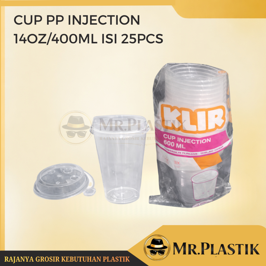 Cup PP Injection 400ml 14oz @25pcs | Gelas Plastik Bobba |Cheese Tea 14oz