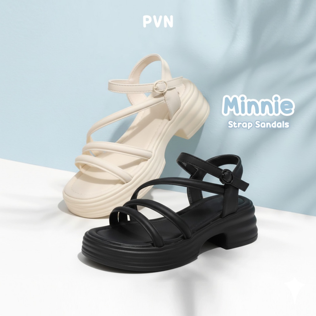 PVN Minnie Sandal Strap Wanita Hitam Krem 211