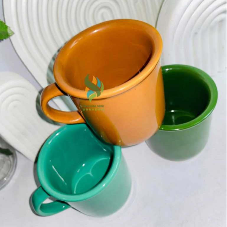 Souvenir Gelas Minum Keramik Cangkir Kopi Mug Gagang Porselen Warna Bening Polos
