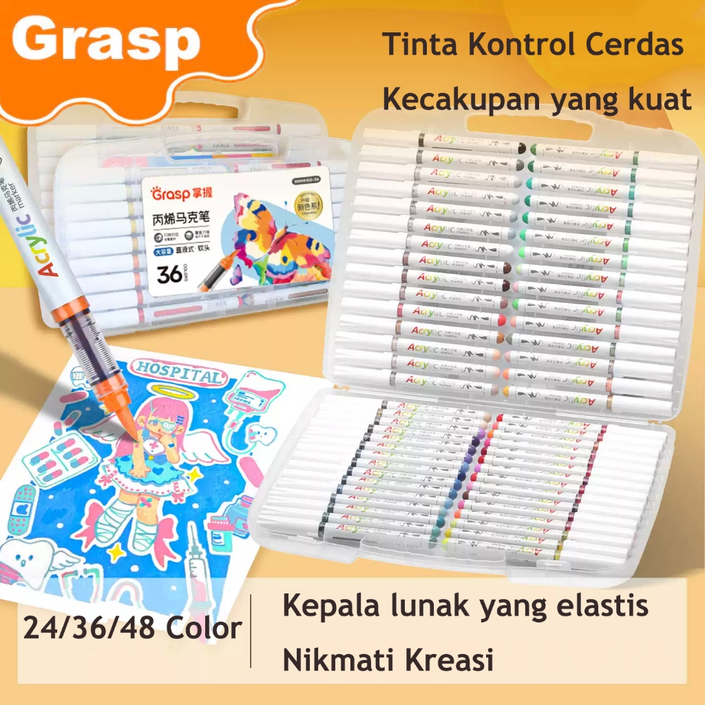 GRASP LIQUID ACRYLIC BRUSH MARKER Spidol Penebal Crayon Kanvas Plastik Totebag GMM5105
