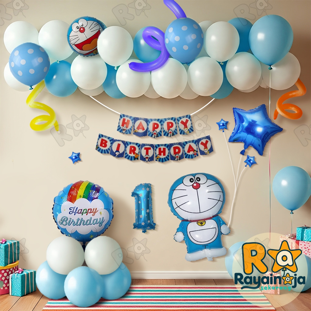 Rayain Aja Set Dekorasi Doraemon / Balon Foil Doraemon / Balon Karakter Doraemon Nobita  / Balon Sat