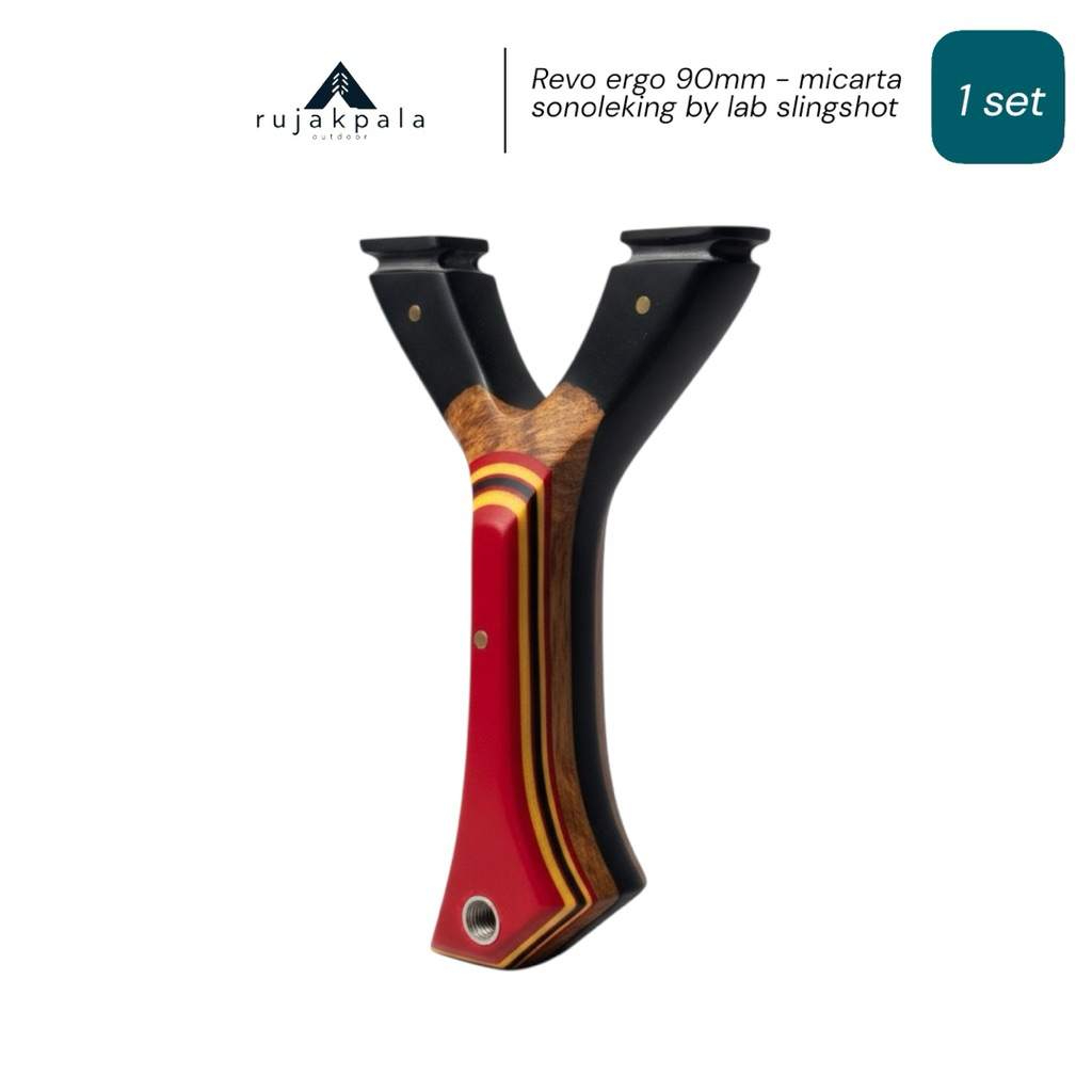 Revo ergo 90mm - ketapel micarta laminasi sonokeling dan burl by lab slingshot