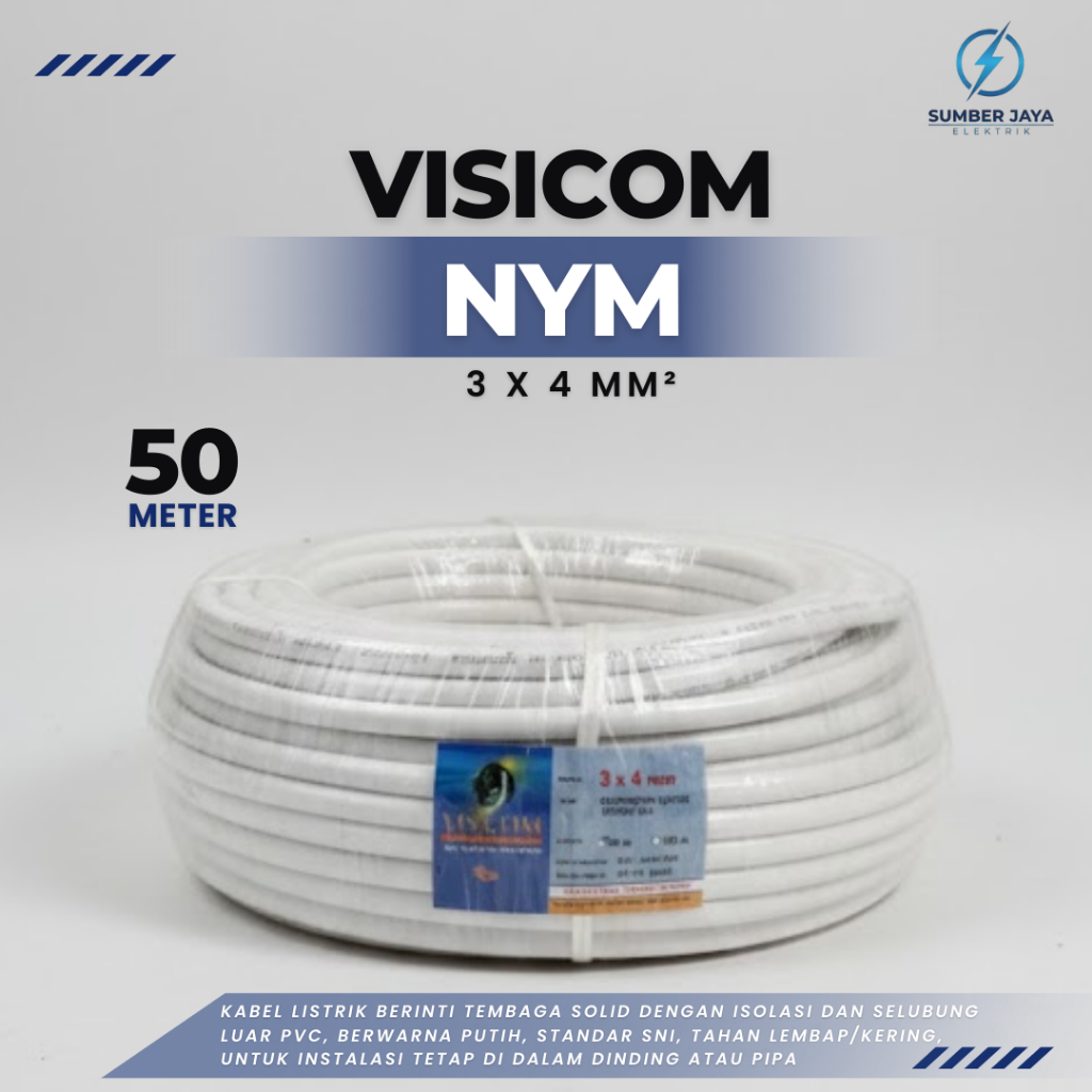 Visicom Kabel Listrik NYM 3x4mm(Kabel U) 50M SNI LMK Standar PLN