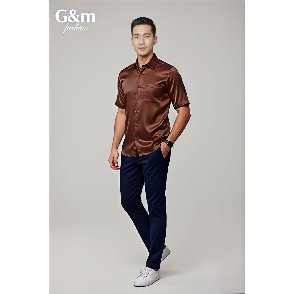 KEMEJA pria satin silk premium Lengan pendek. KemejaPormalkondan, seragam keluarga,