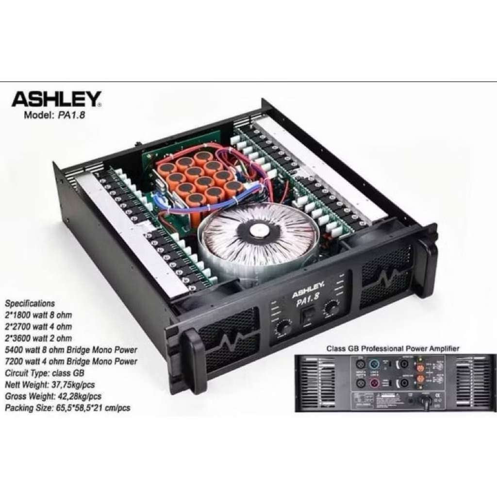 Power Ashley PA 1.8 2Chanel Power Amplifier Ashley Original