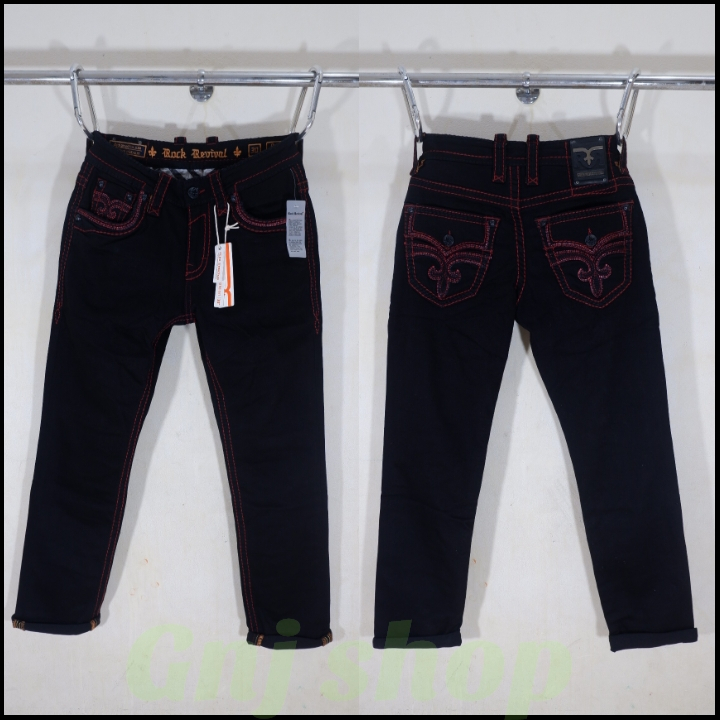 Celana panjang jeans pria rock revival greyton alt straight dark black import full tag