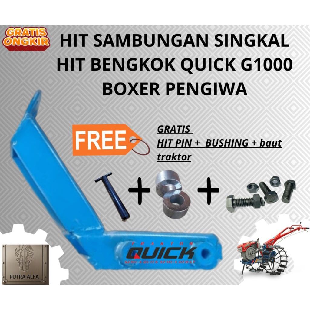 1 set lengkap Hit bengkok Traktor Quick G1000 boxer tebal 8mm as 25 free hit pin + bushing + baut