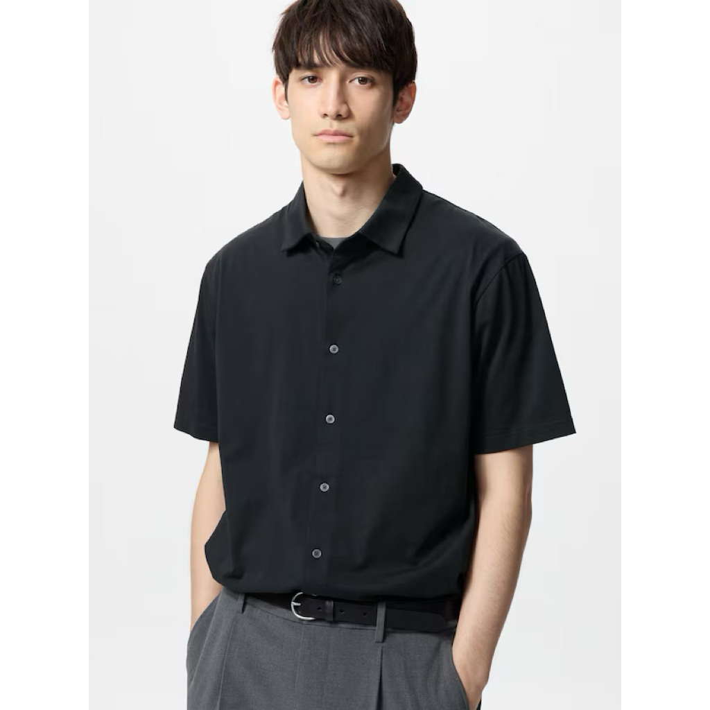 uniqlo AIRism Katun Kaos Polo Kancing Full Pria
