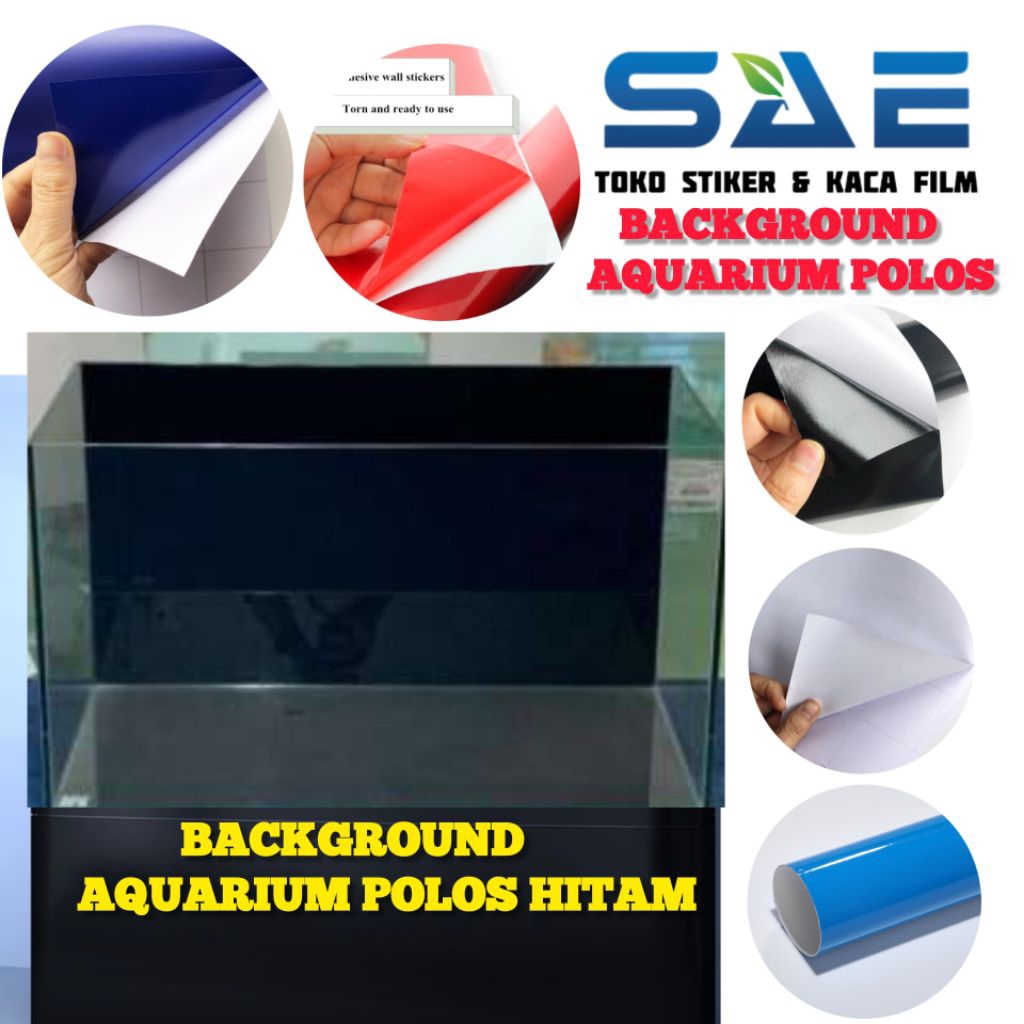 Sticker Kaca Background Aquarium Stiker Begron Akuarium Polos Biru Putih Hitam