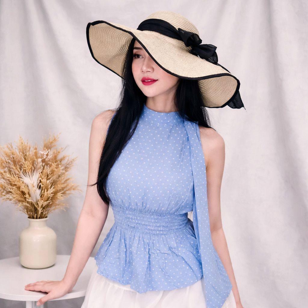 Noe Halterneck Polkadot Atasan Wanita Polkadot Sleeveless Blouse polkadot Elegan Casual Party