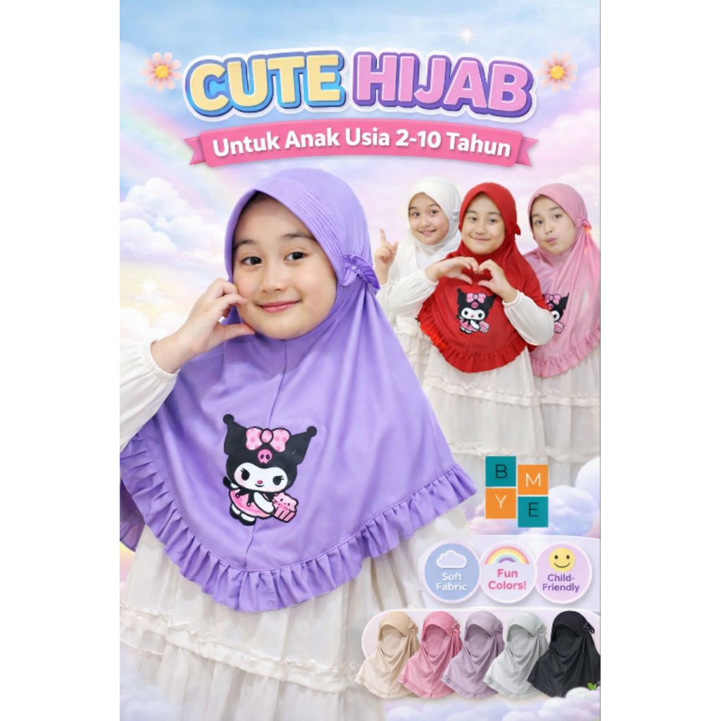 Hijab Instan Anak 2-10 Tahun Motif Karakter Kuromi