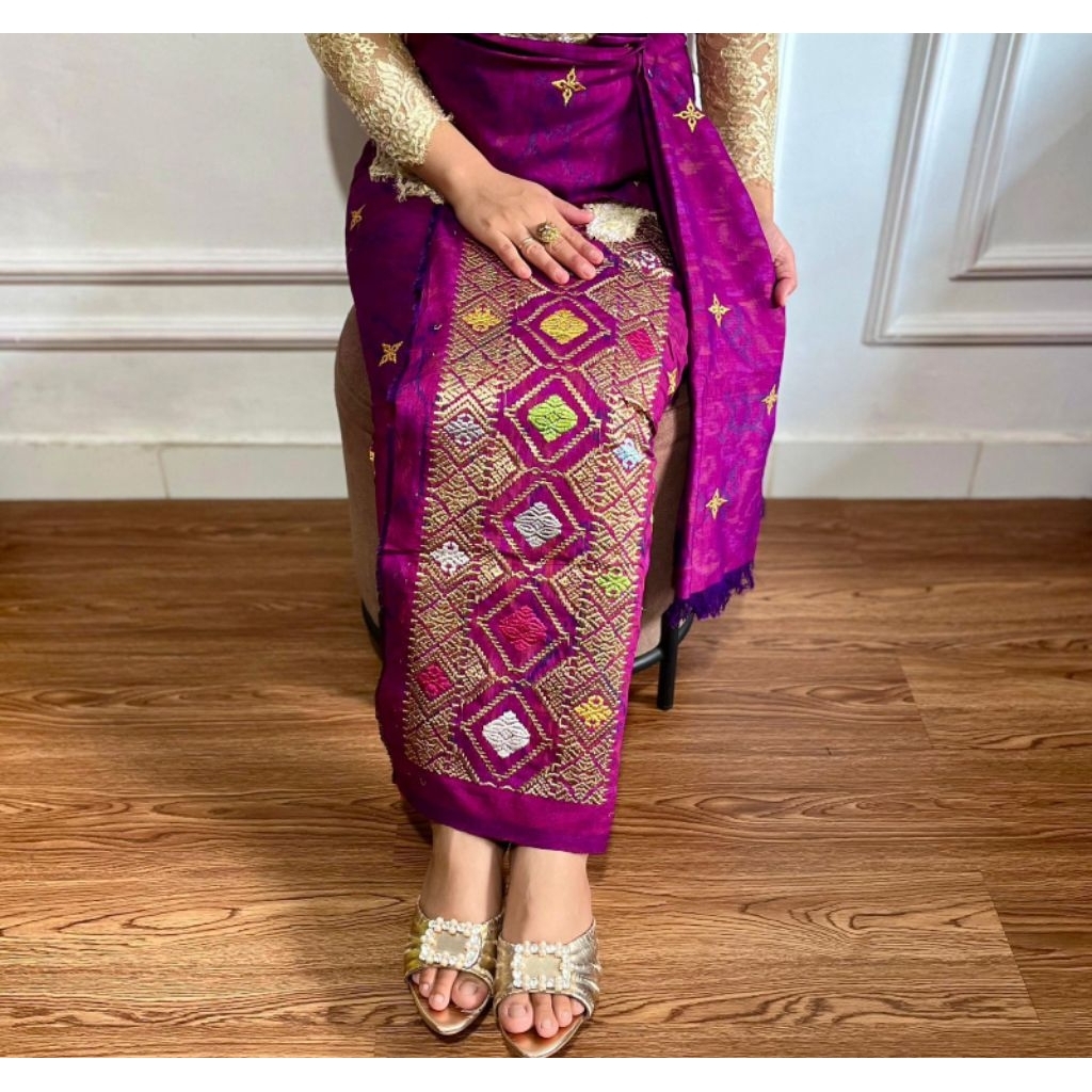 New endek tenun tumpal datar tabur emas free selendang