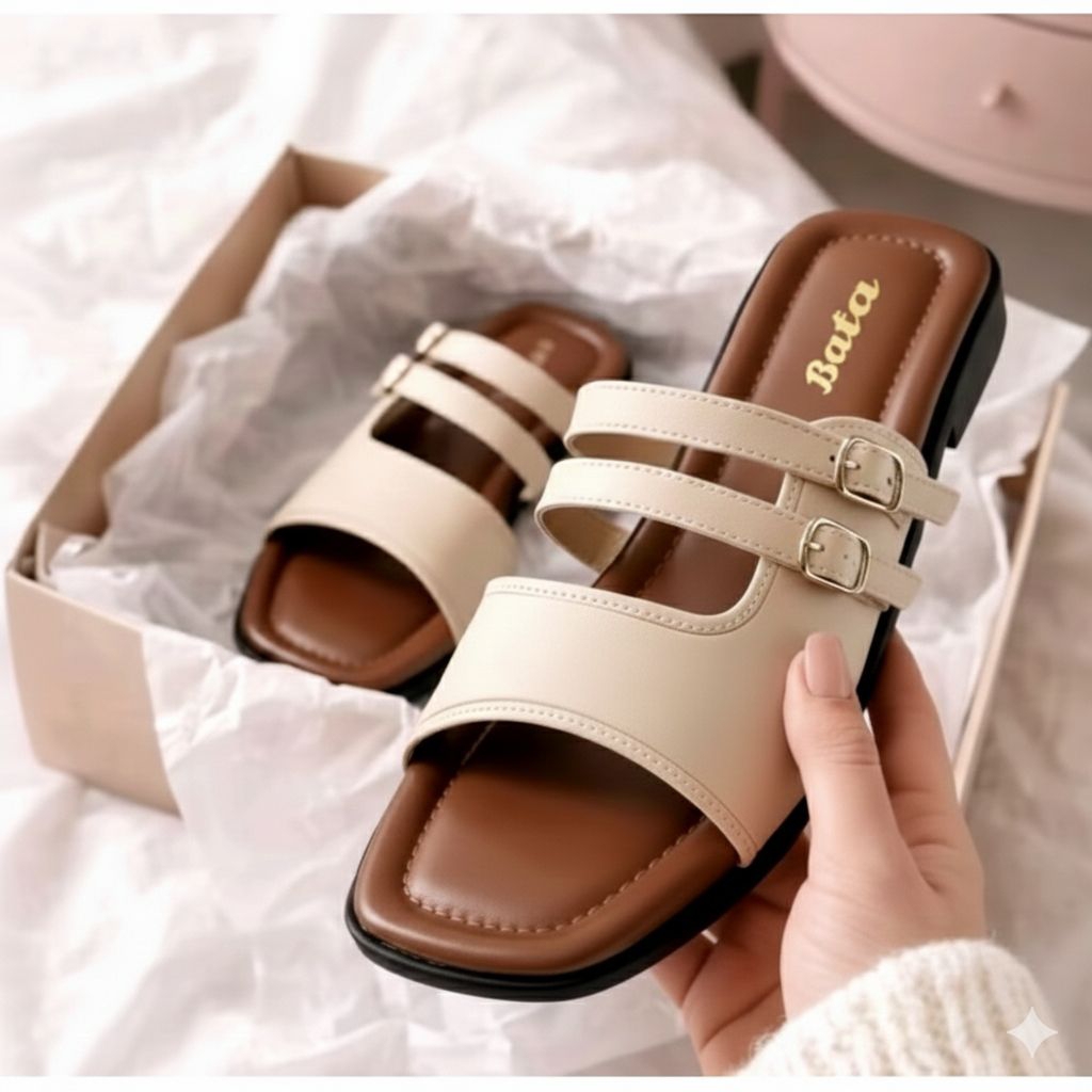 Sandal Teplek Wanita Bata Premium Wedges Platform Detail Gesper Elegan (Size 36-40)