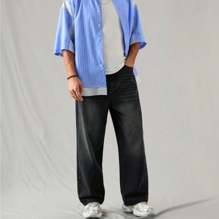 Celana jeans panjang reguler pria korean style oversize loose pants jeans longgar