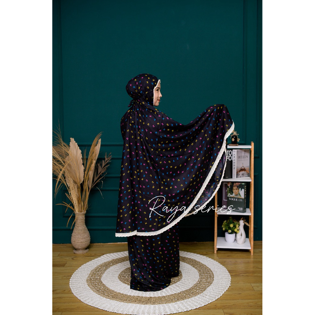 KL|Mukenah Rayon Hitam 2in1 Motif Pita