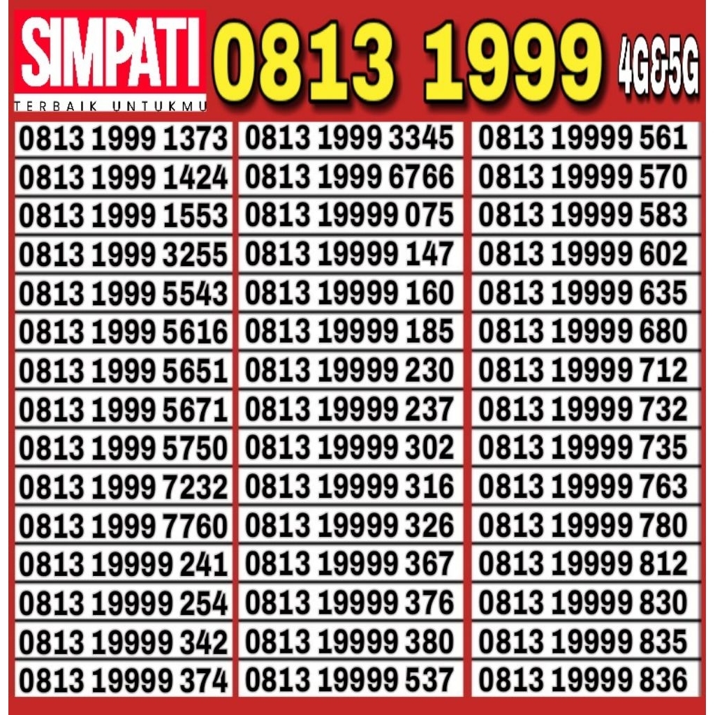 NOMOR CANTIK TELKOMSEL SIMPATI 4G LTE 1999 ~ O813 1999