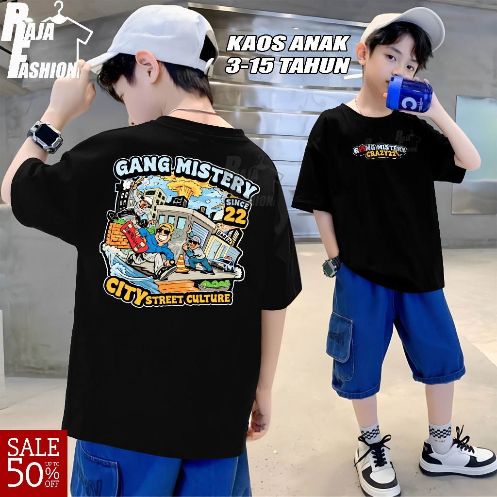 Kaos ANAK Distro Gang Mistery Cowok Cewek Baju Kaos Pria Biru Benhur Viral Kaos Baju Distro Pria Ter