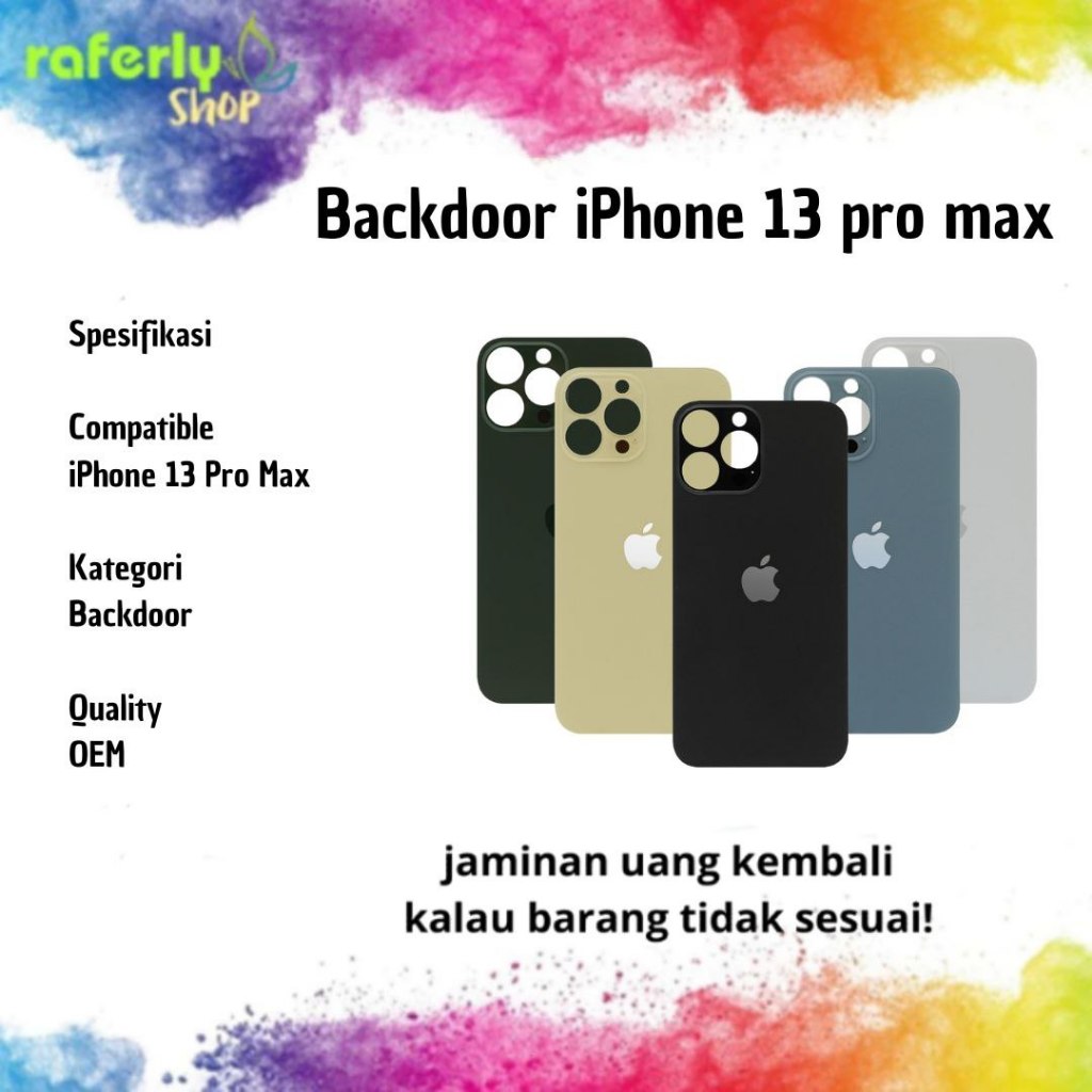 Raferlyshop Backglass 13 Pro Max Smartphone Ganti Tutup Belakang Banyak Warna