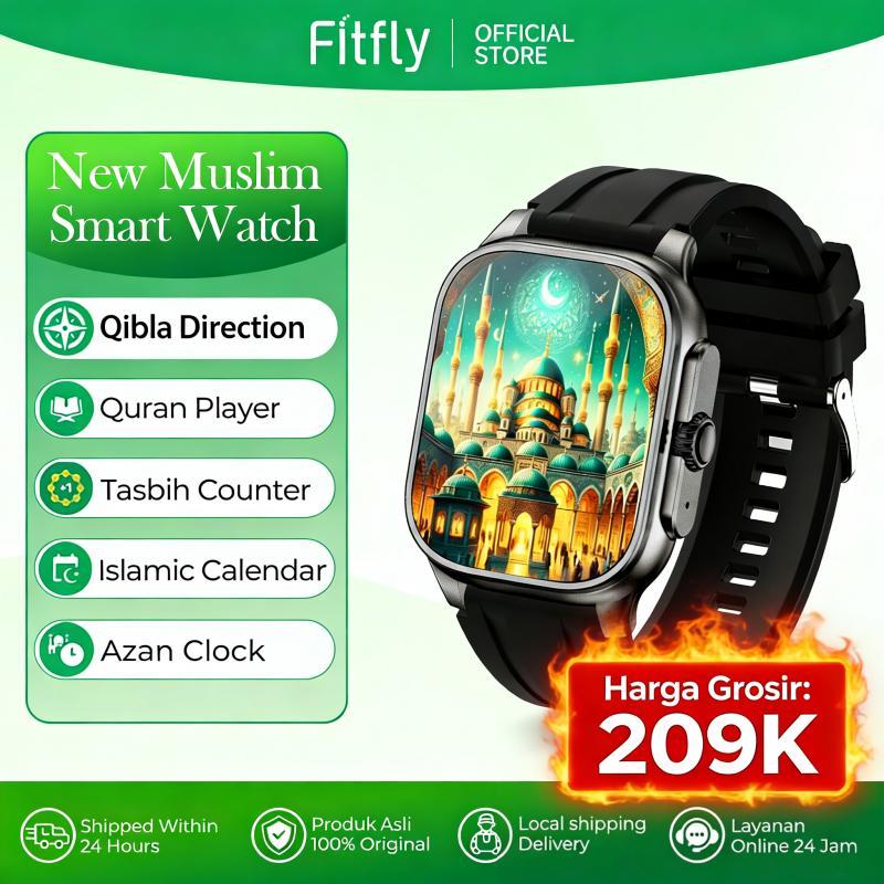 Fitfly Muslim SmartWatch M77 MAX - 114 surah Al-Qur'an Jam Tangan Pintar Pria Wanita dengan Adzan Re
