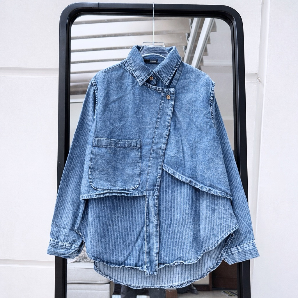REBECCA Blouse Denim Premium / Kemeja Jeans Vest