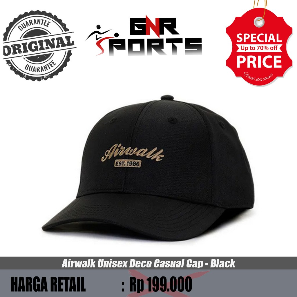 Topi Airwalk Unisex Deco Casual Cap - Black Original 100%