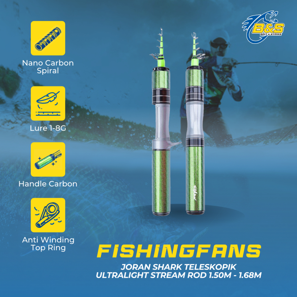 Joran Antena / Teleskopik Shark Ultralight STREAM ROD Travel Telescopic Spinning/Baitcasting 1.5m-1.