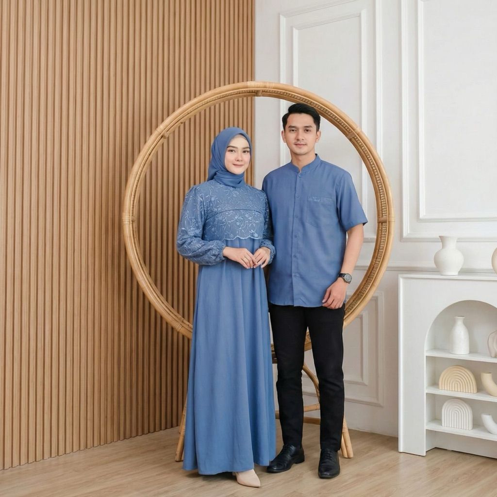 Sarimbit Couple Lebaran 2026//Gamis Couple//Arabella Couple Gamis + Kemeja Kokoh//Free hijab