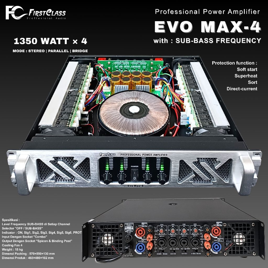 Professsional Power Amplifier 4 Channel Firstclass EVO MAX 4 | EVO MAX4 Power Amplifier Dengan SUB B