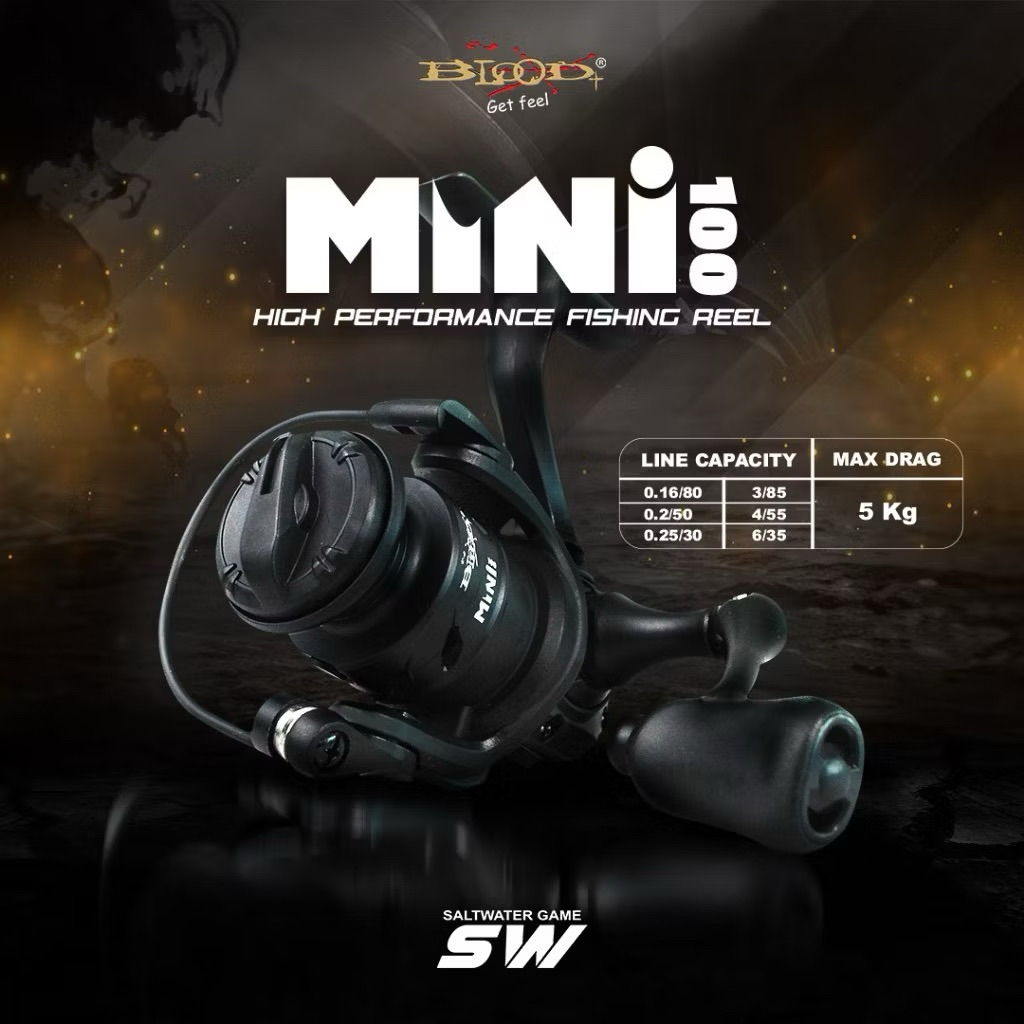 Mini Mungil Reel Pancing Blood 100 Power Handle Hitam Doff