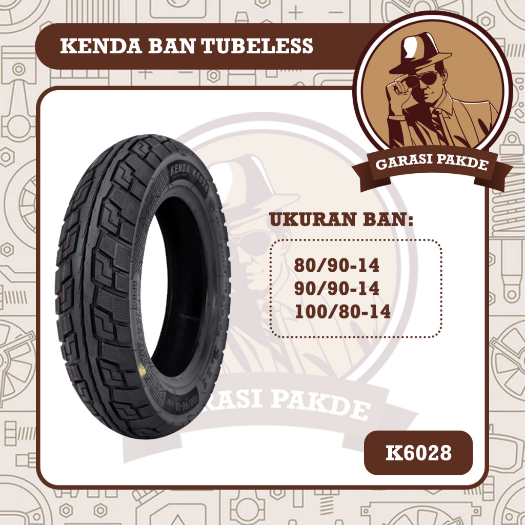 Kenda Ban Tubles Tubeless K6028 Knight 80/90 90/90 100/80 Ring 14 - Ban Motor Depan Belakang Beat Ge