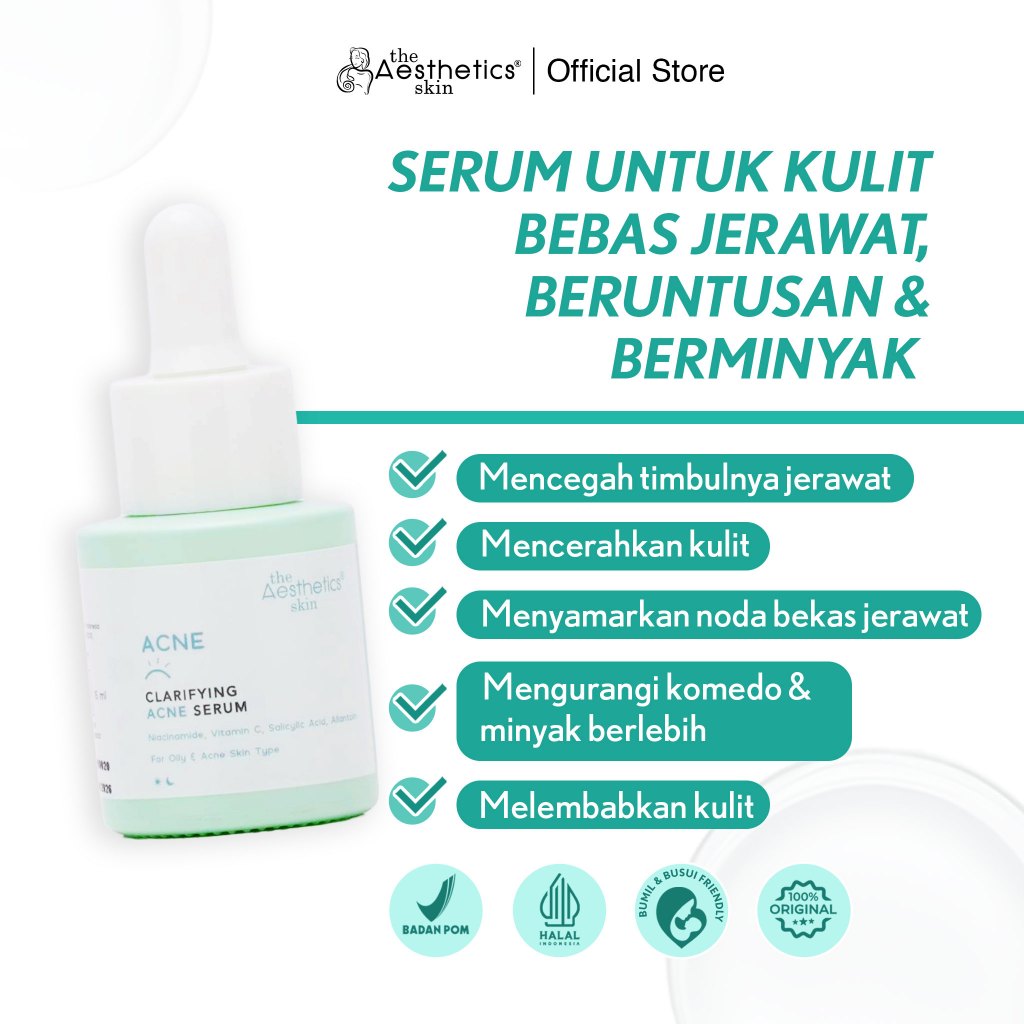 The Aesthetics Skin Clarifying Acne Serum 15ml | Serum Atasi Jerawat, Beruntusan dan Berminyak | Men