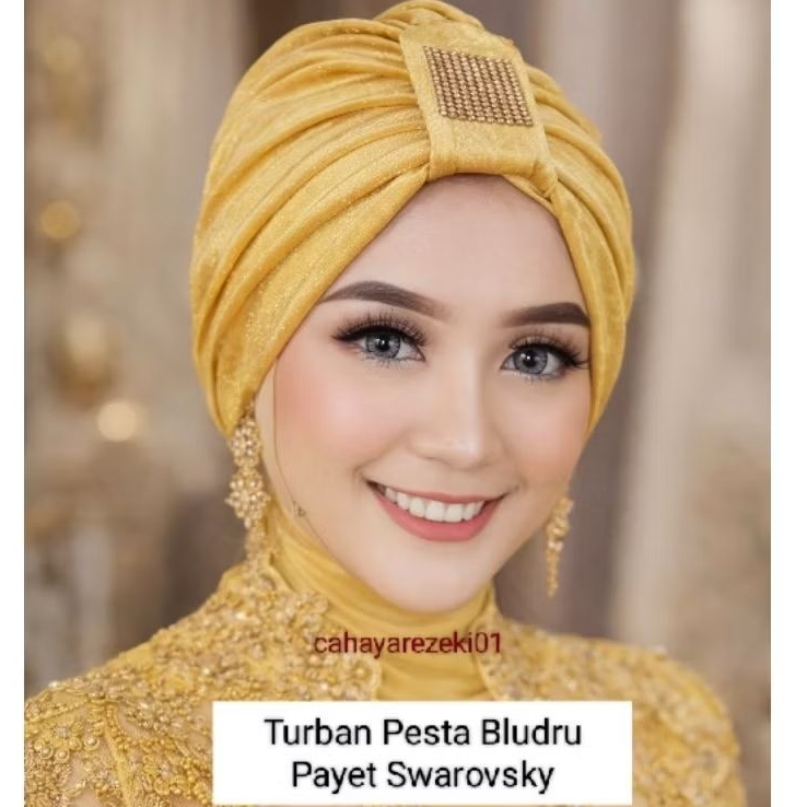Turban Bludru Pesta Mewah Payet Swarovski