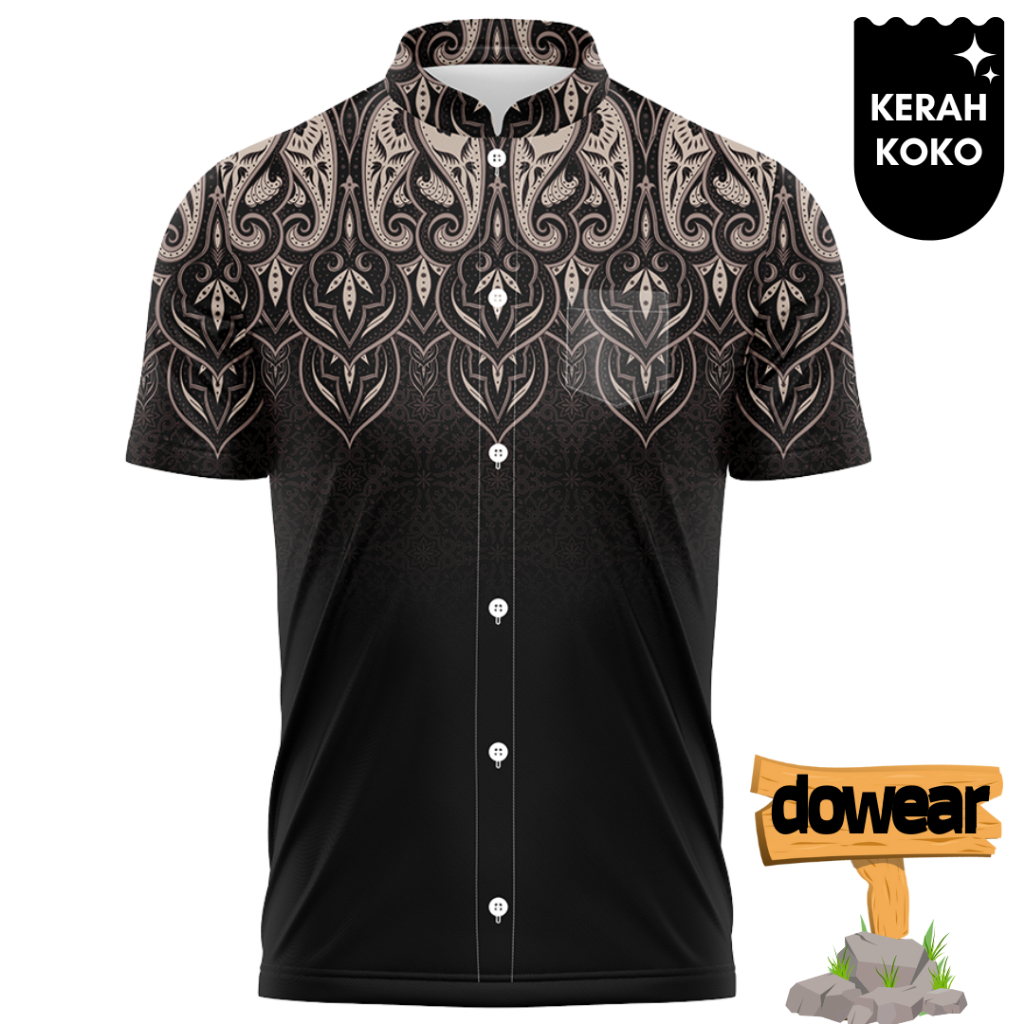DOWEAR Baju Kemeja Koko Cowok Jumbo Lengan Pendek S-5XL Lebaran Muslim Printing 982 BATIK HAITHAM