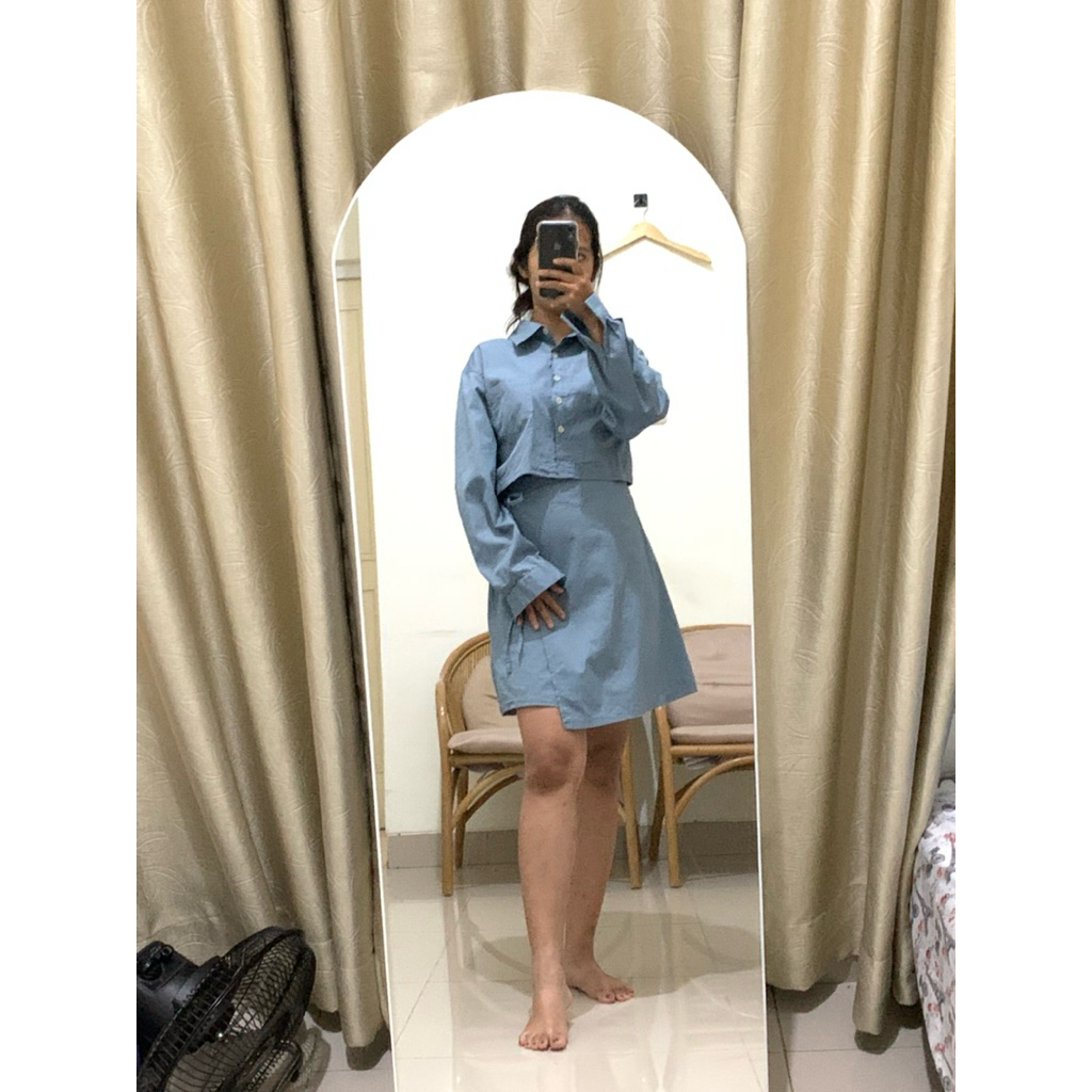 dress biru korea