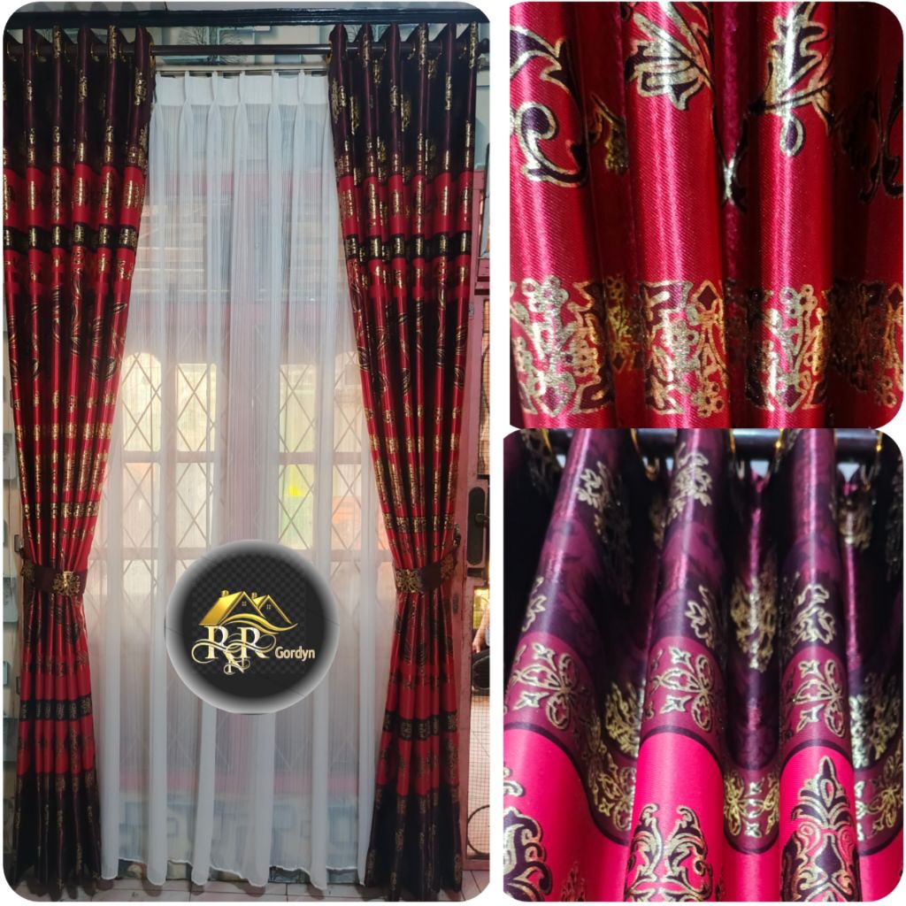 gorden blackout motif print emas harga perlembar