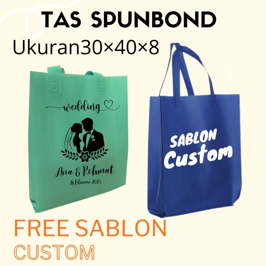 TAS SPUNBOND sablon custom GOODIE BAG Tas kain belanja sablon Tas souvenir Tas promosi toko ukuran 3