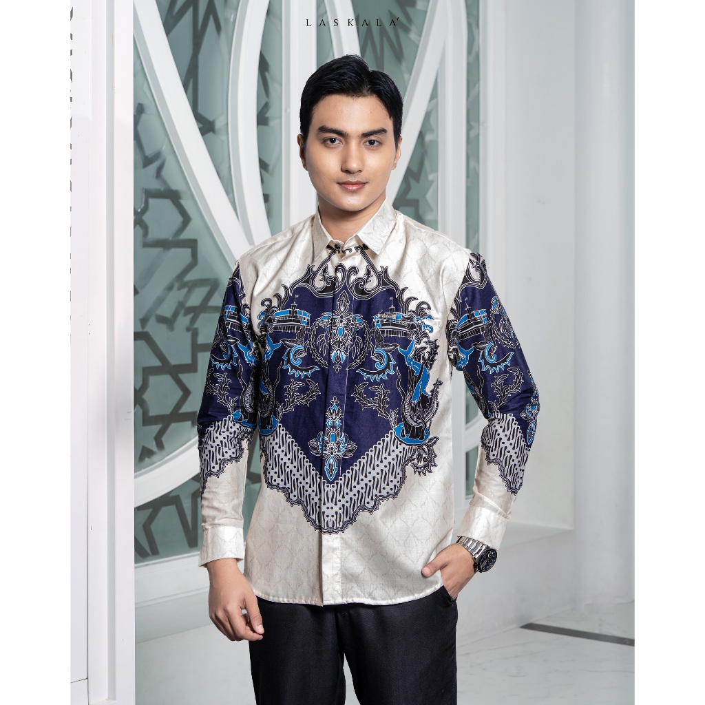 HAVAR x Laskala Batik Premium Surabaya Cream Kemeja Batik Pria Slimfit Lengan Panjang
