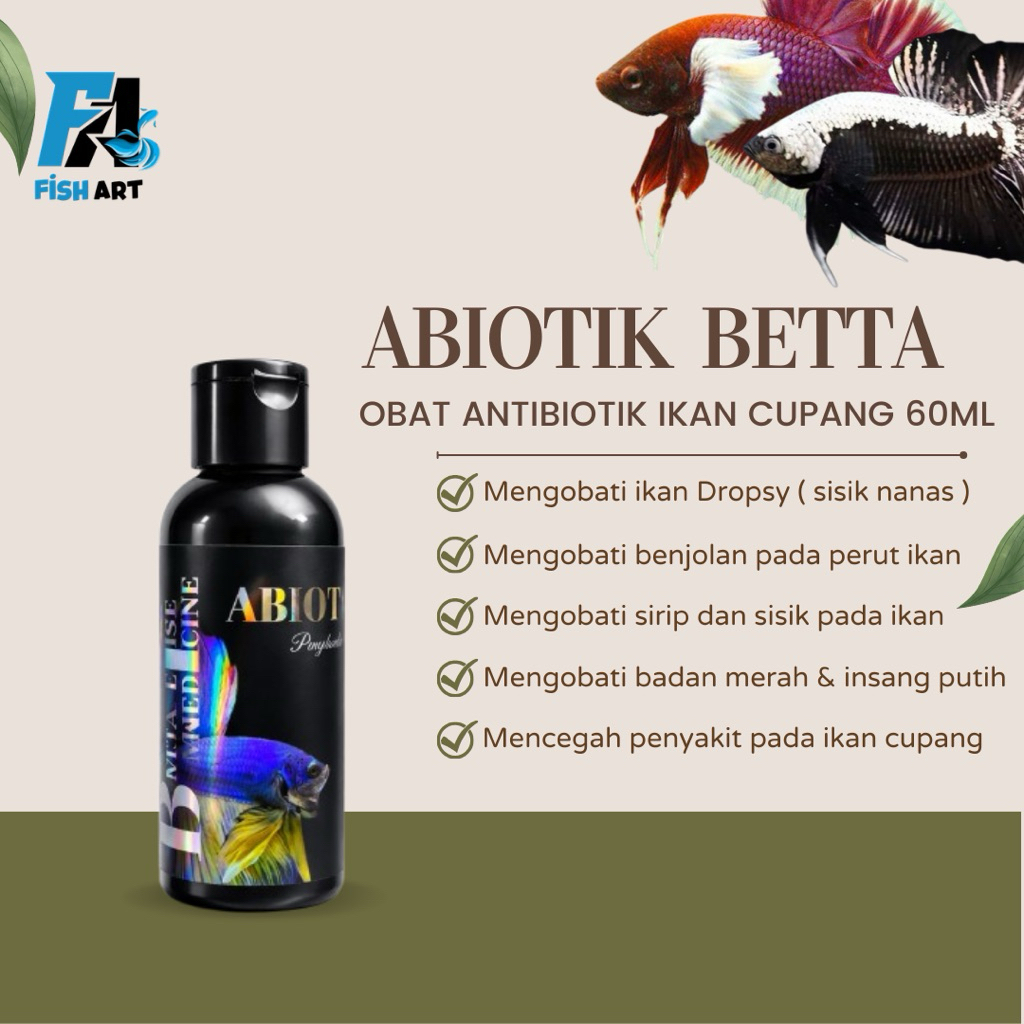 Fish Art • Obat Antibiotik Ikan Cupang | Abiotik Betta 60ml | Obat Antibiotik Ikan Cupang