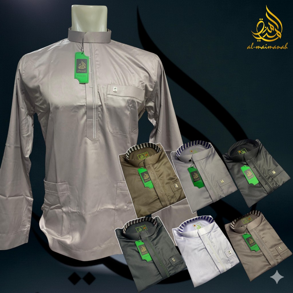 Baju Koko Original Saudi Polyster Al Maimanah lengan panjang resleting dalam bordir Terbaru Putih/hi