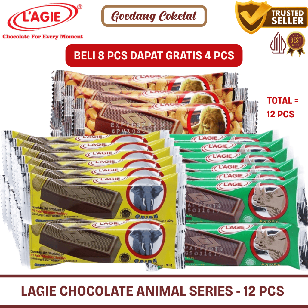 Cokelat LAGIE Animal Series Isian Kacang Mede TingTing Tanah - Promo Beli 8 Gratis 4 Total 12 Pcs