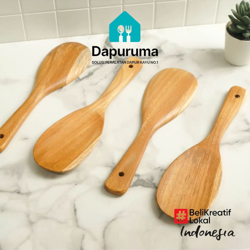 Dapuruma - Centong Nasi Kayu Jati Asli / Entong Kayu untuk Nasi / Entong Sendok Kayu Jati untuk Nasi