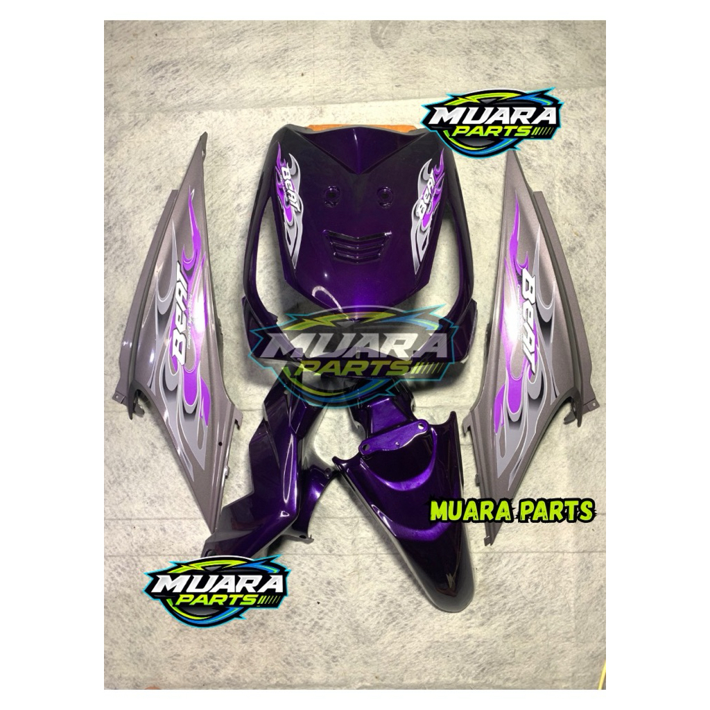 Cover bodi full set bodi halus honda beat karbu ungu candy mix greymetalic plus striping transparan