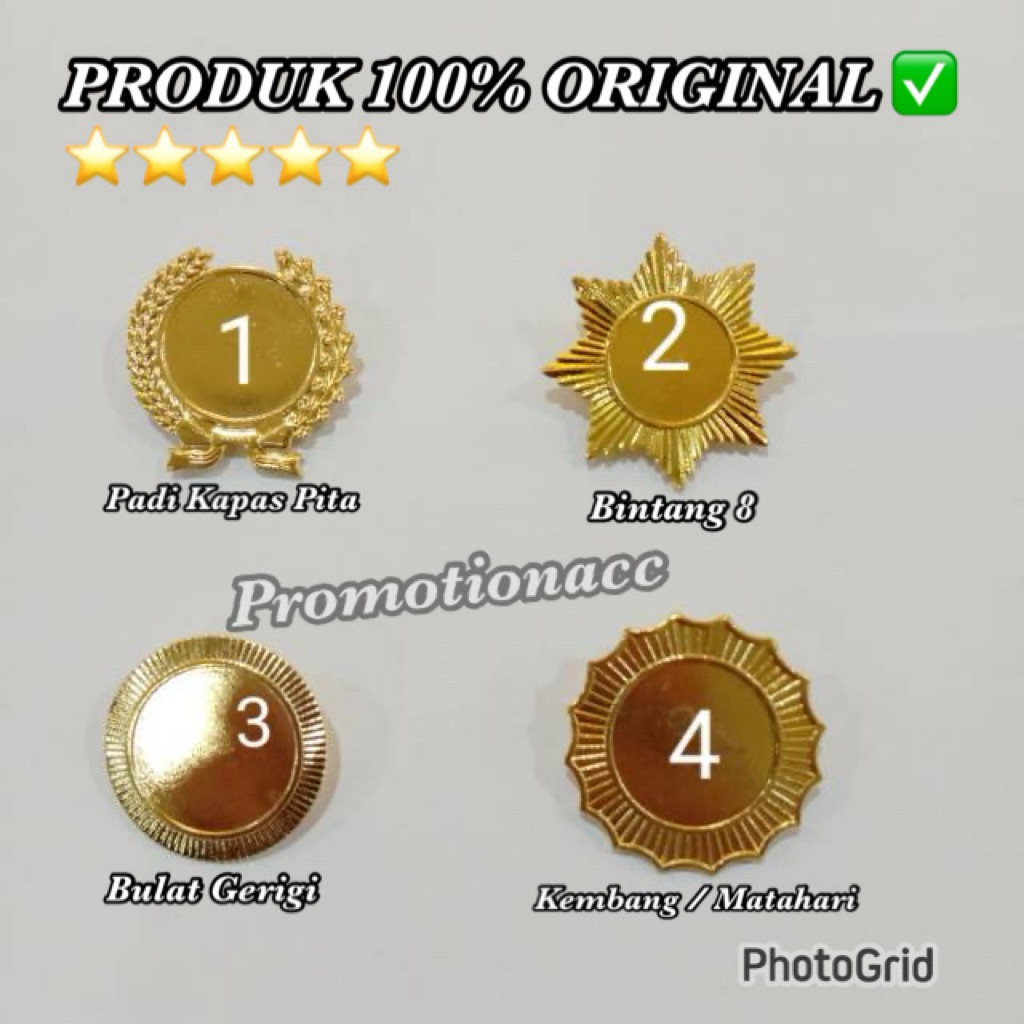 (PIN POLOSAN TANPA LOGO) Pin Bros Bross Lencana Pin Padi Kapas Pita Bintang 8 Bulat Gerigi Kembang/M
