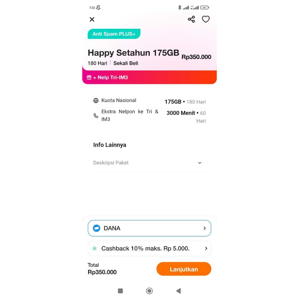 kuota data 3 tri unlimited 175gb 180hari