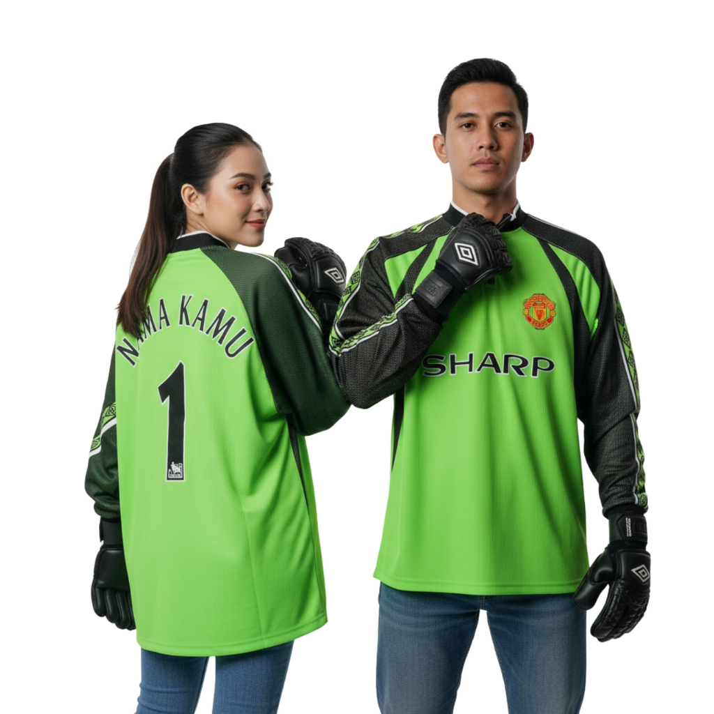 Retro Jersey Mnchstr Untd Kiper 1998 1999  Baju Bola Vintage Klasik Classic LS Lengan Panjang Hijau 