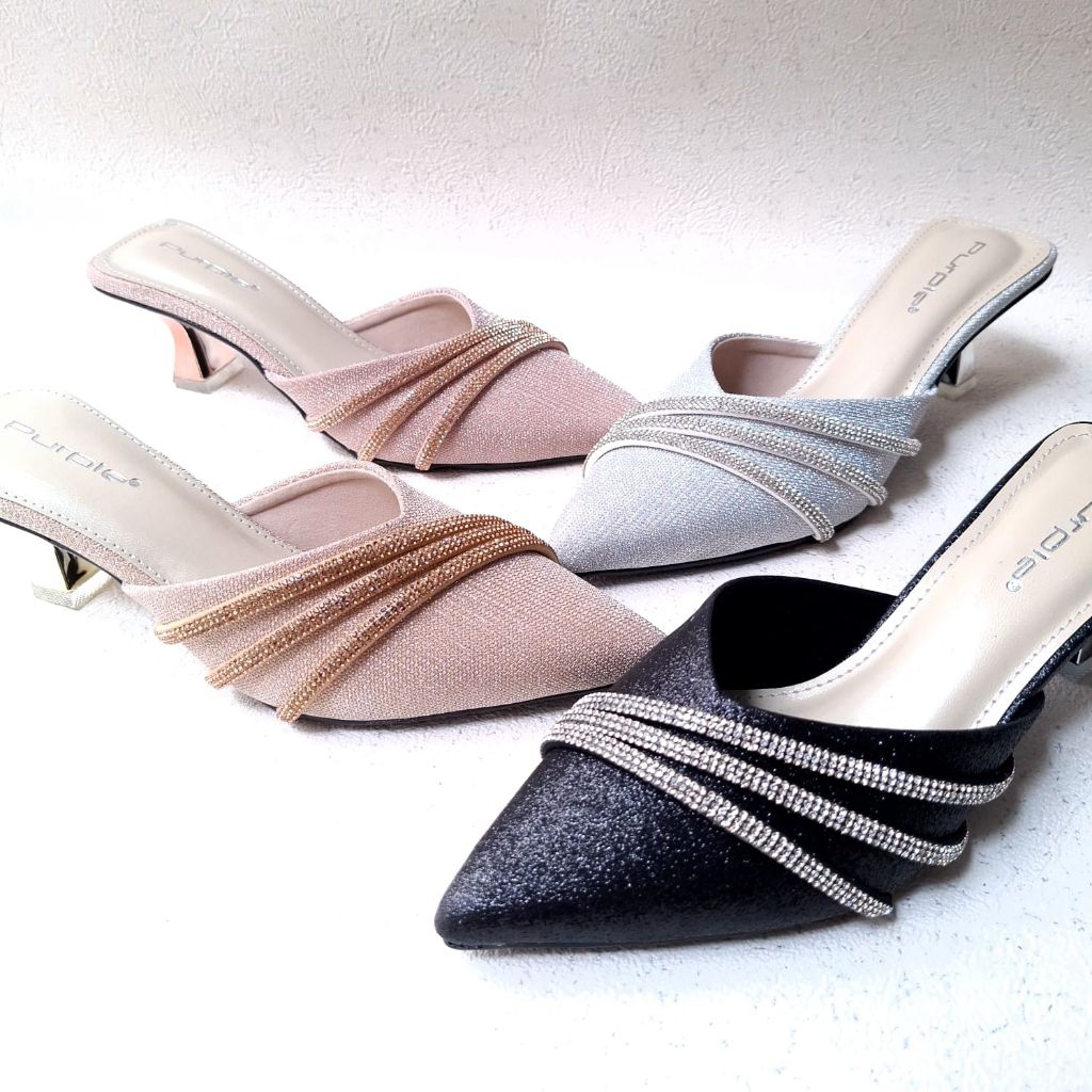 Purple Shoes - Maryam Sandal  Slip On High Heels Pesta Wanita Hak Lancip 5 cm Silver Gold Salem Hita