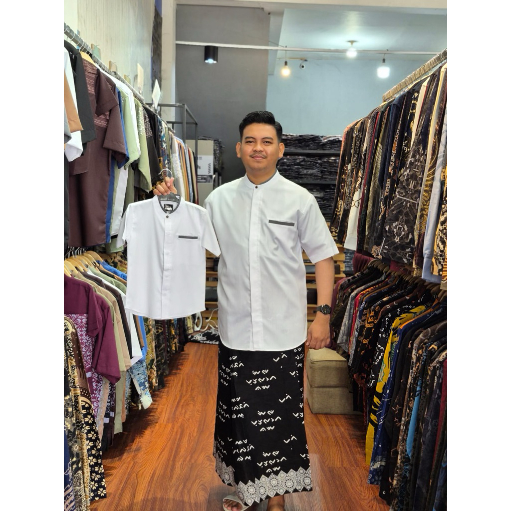 BAJU KOKO BATIK LENGAN PENDEK POLOS PUTIH